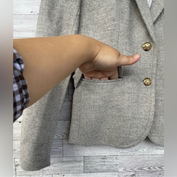 J. Crew School Boy Womens Notch Lapel Wool Herringbone Gray Blazer size O - Picture 6 of 15